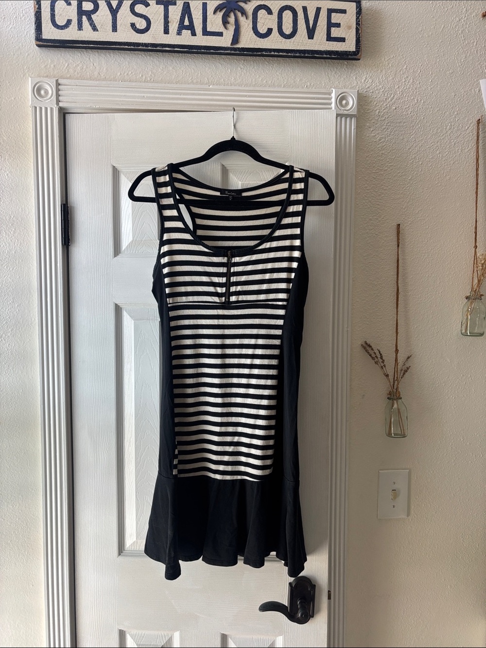 Monteau Black & White Striped Peplum Tank